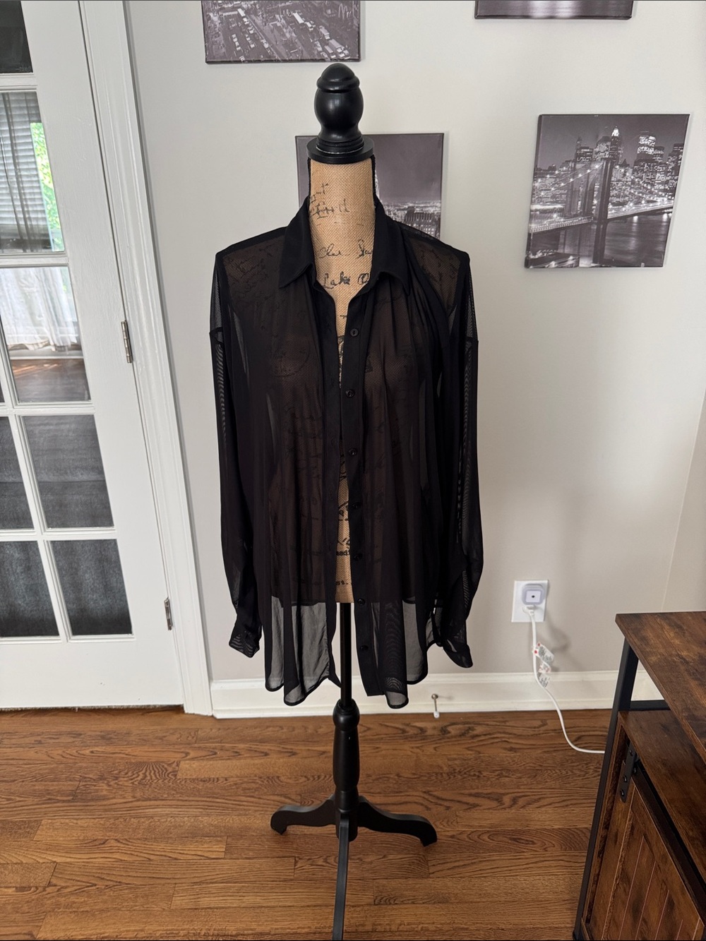 Joah Brown Black Sheer Button-Down Shirt